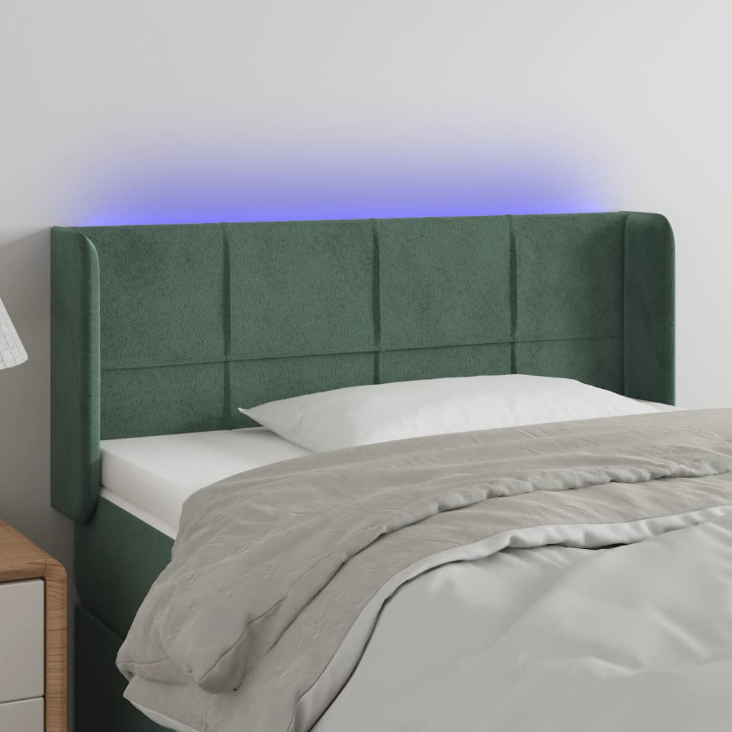 vidaXL LED uzglavlje tamnozeleno 83x16x78/88 cm baršunasto - cover