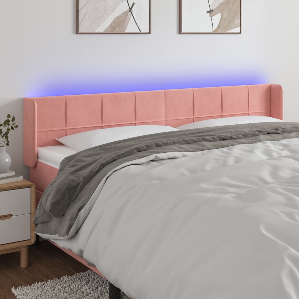 vidaXL LED uzglavlje ružičasto 163x16x78/88 cm baršunasto - cover