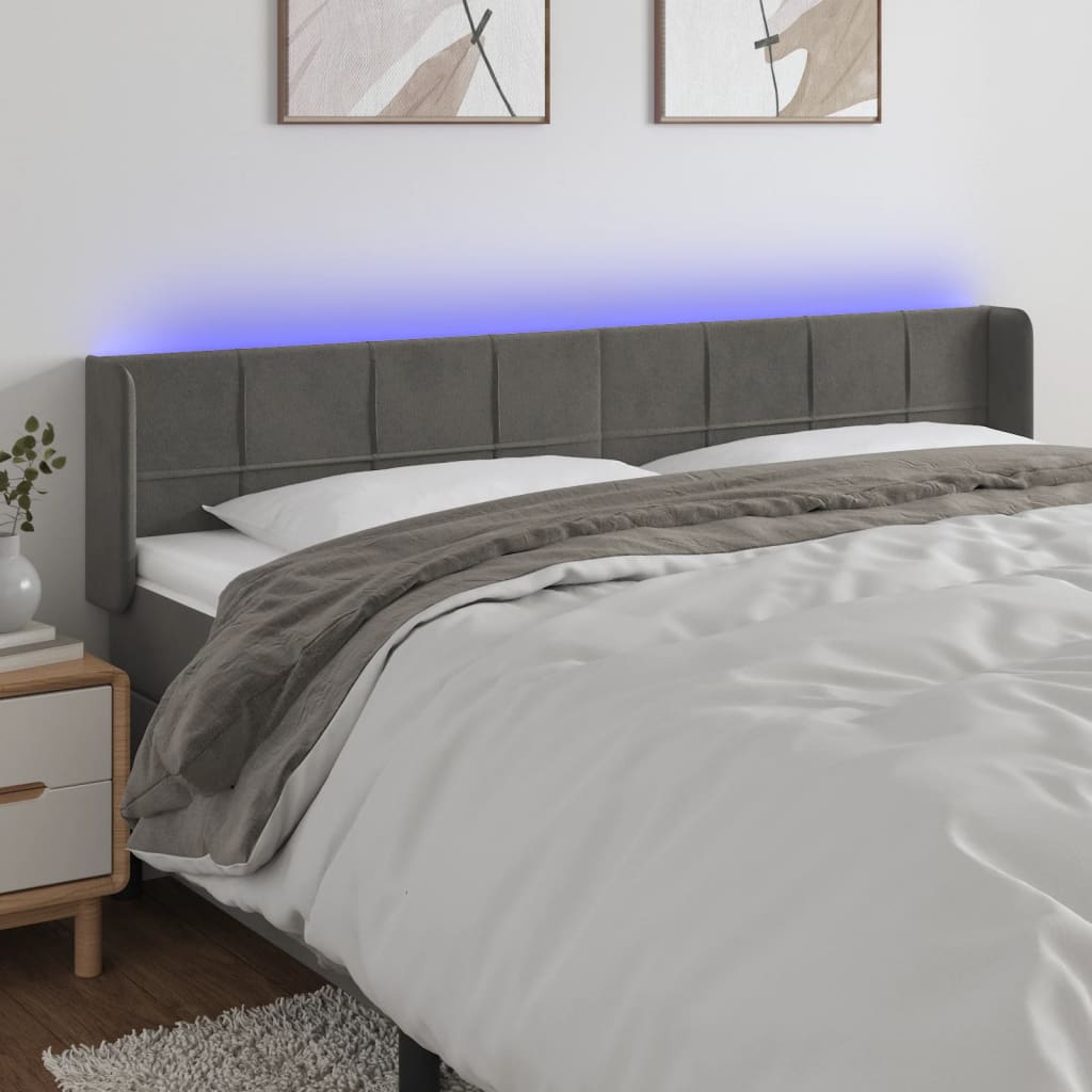 vidaXL LED uzglavlje tamnosivo 183x16x78/88 cm baršunasto - cover