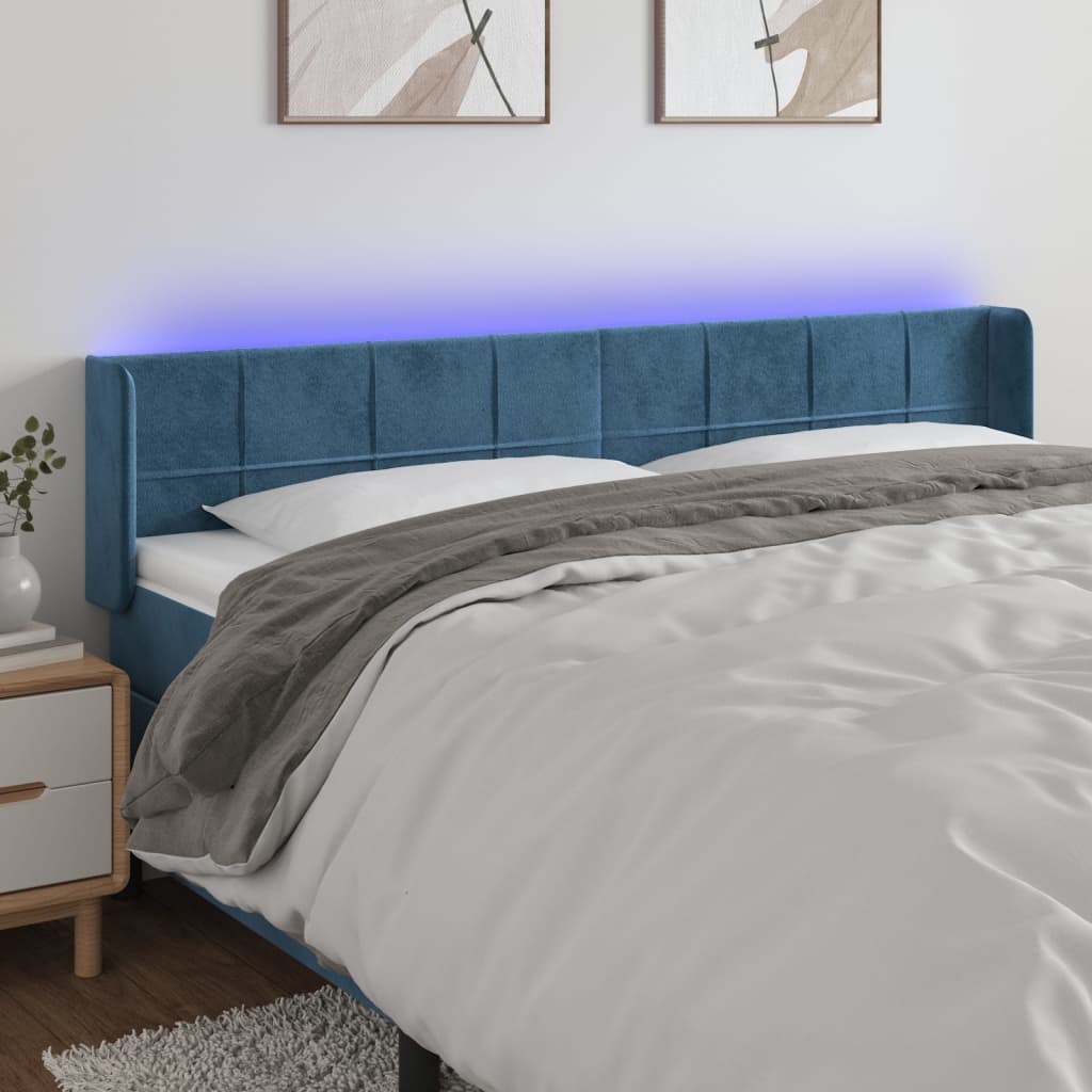 vidaXL LED uzglavlje tamnoplavo 203x16x78/88 cm baršunasto - cover