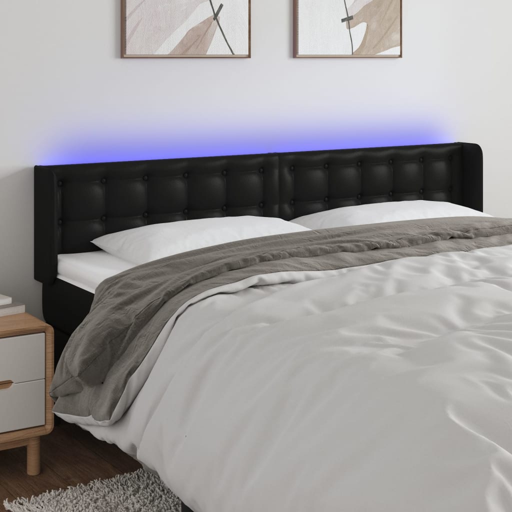 vidaXL LED uzglavlje crno 203x16x78/88 cm od umjetne kože - cover