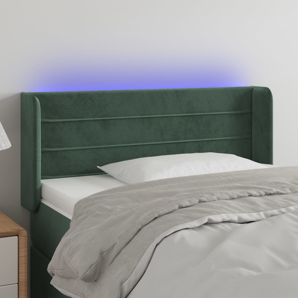 vidaXL LED uzglavlje tamnozeleno 83x16x78/88 cm baršunasto - cover