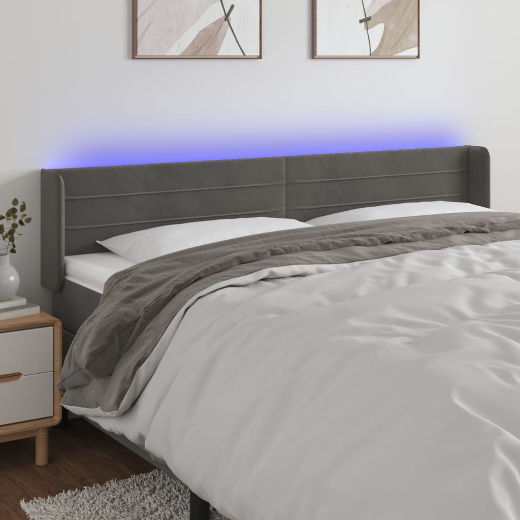 vidaXL LED uzglavlje tamnosivo 183x16x78/88 cm baršunasto - cover