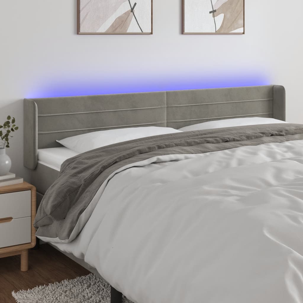 vidaXL LED uzglavlje svjetlosivo 203x16x78/88 cm baršunasto - cover
