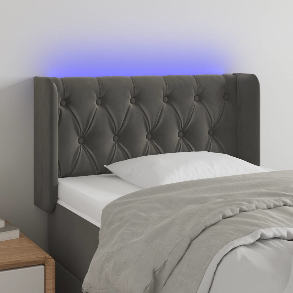 vidaXL LED uzglavlje tamnosivo 83x16x78/88 cm baršunasto - cover