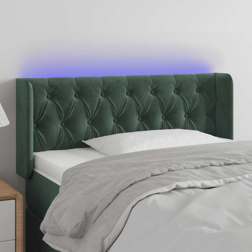 vidaXL LED uzglavlje tamnozeleno 103x16x78/88 cm baršunasto - cover