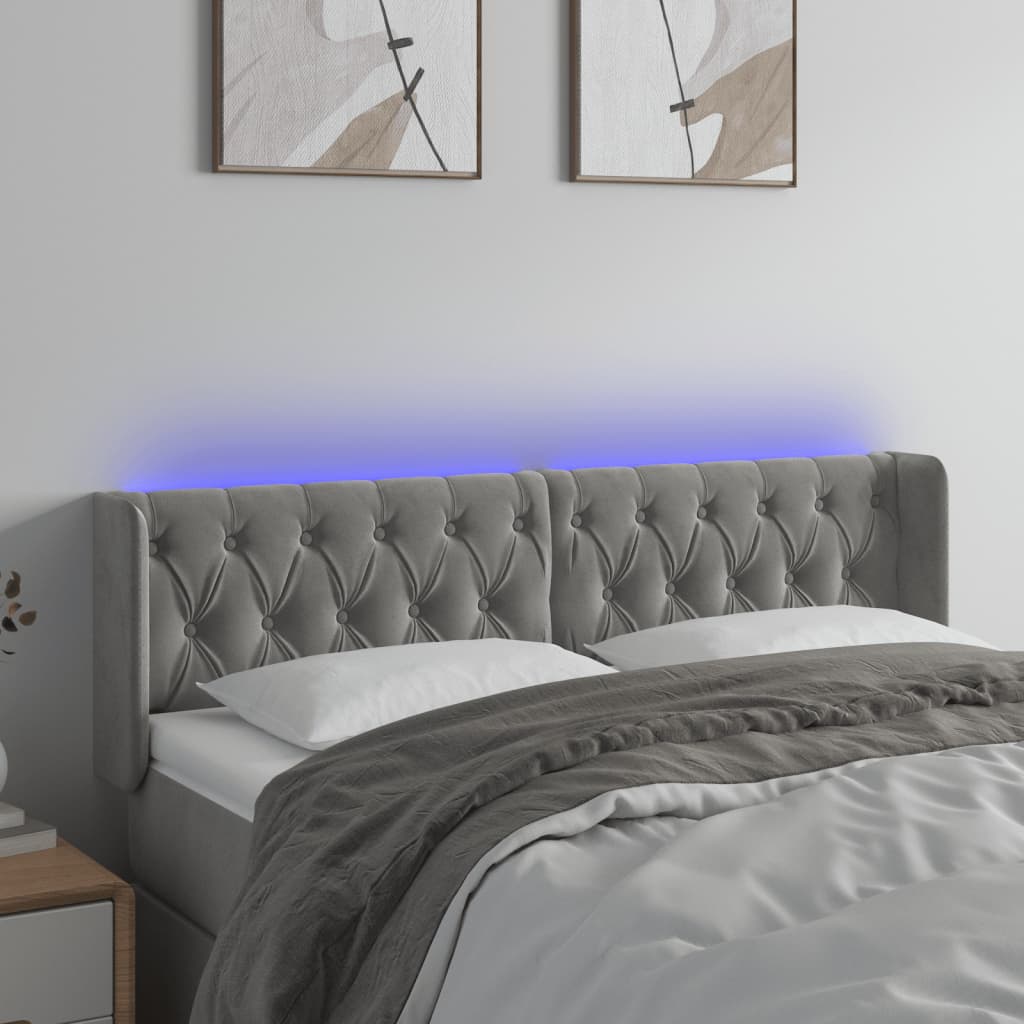 vidaXL LED uzglavlje svjetlosivo 147x16x78/88 cm baršunasto - cover
