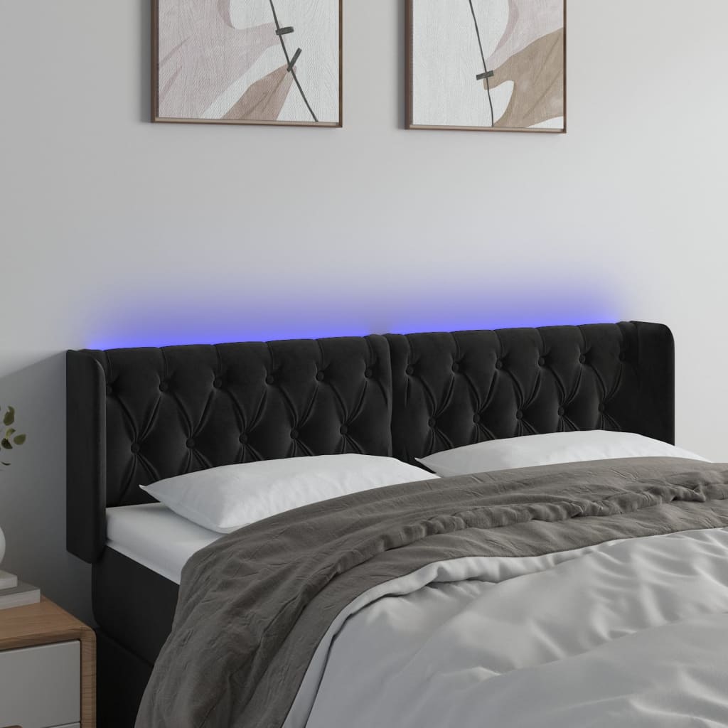vidaXL LED uzglavlje crno 147x16x78/88 cm baršunasto - cover