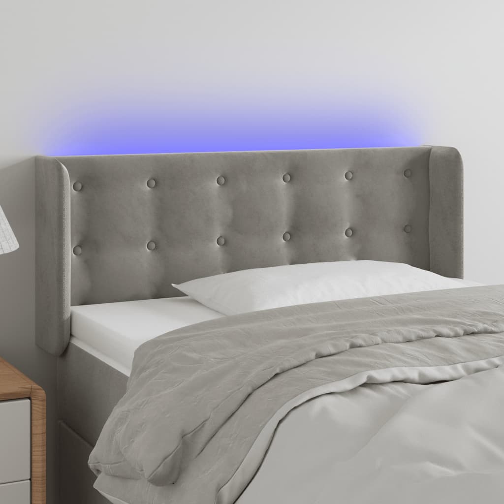 vidaXL LED uzglavlje svjetlosivo 93x16x78/88 cm baršunasto - cover