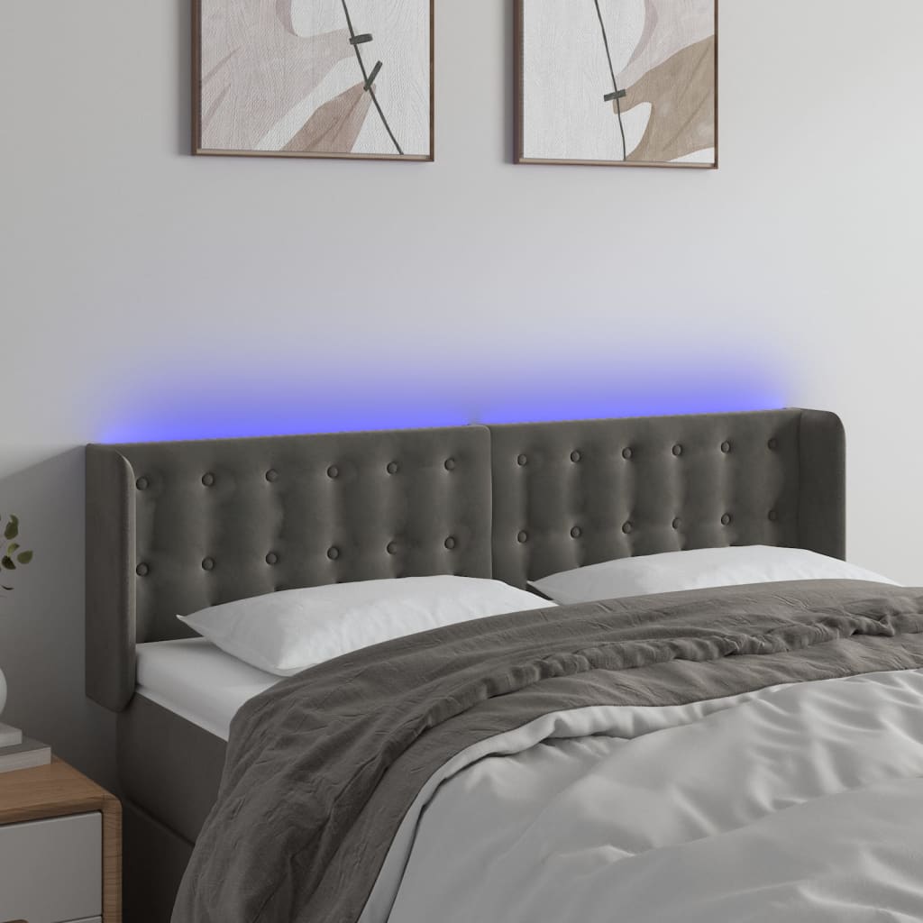 vidaXL LED uzglavlje tamnosivo 147x16x78/88 cm baršunasto - cover