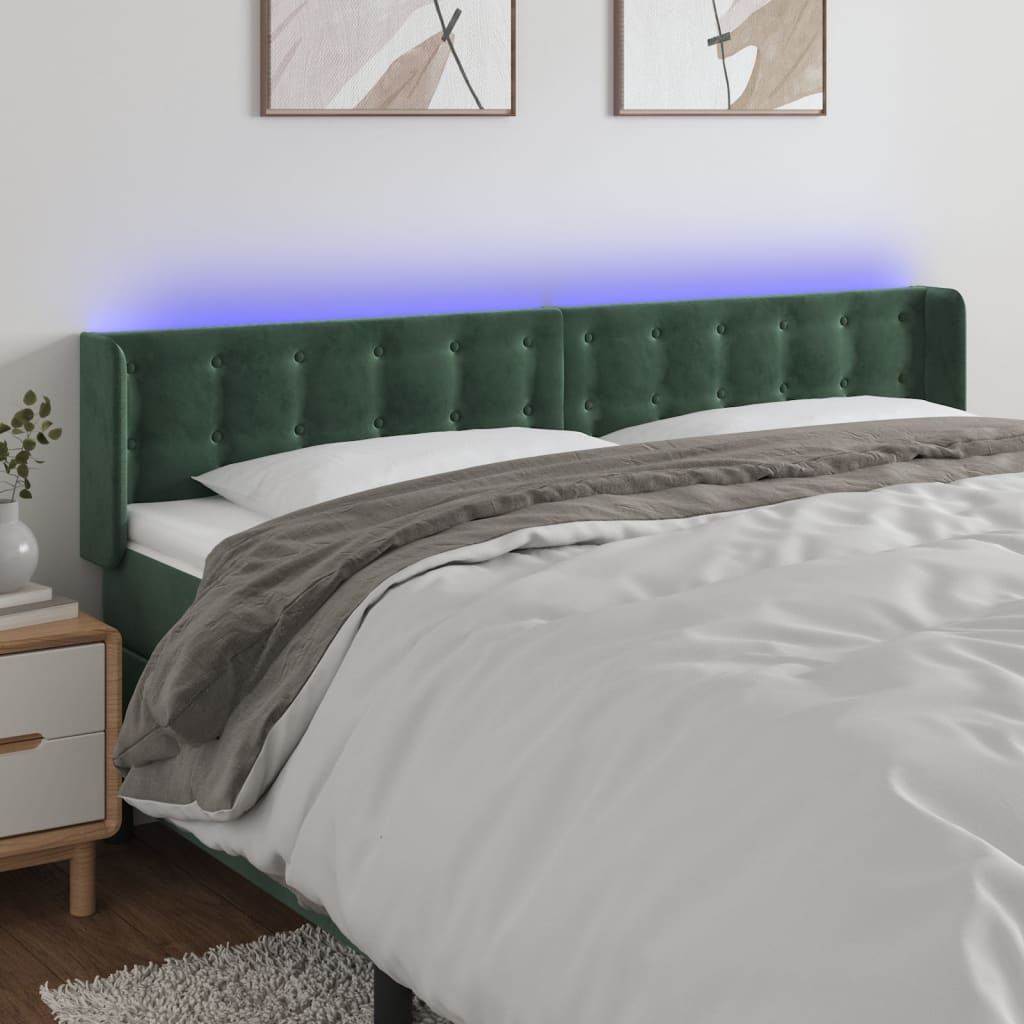 vidaXL LED uzglavlje tamnozeleno 163x16x78/88 cm baršunasto - cover