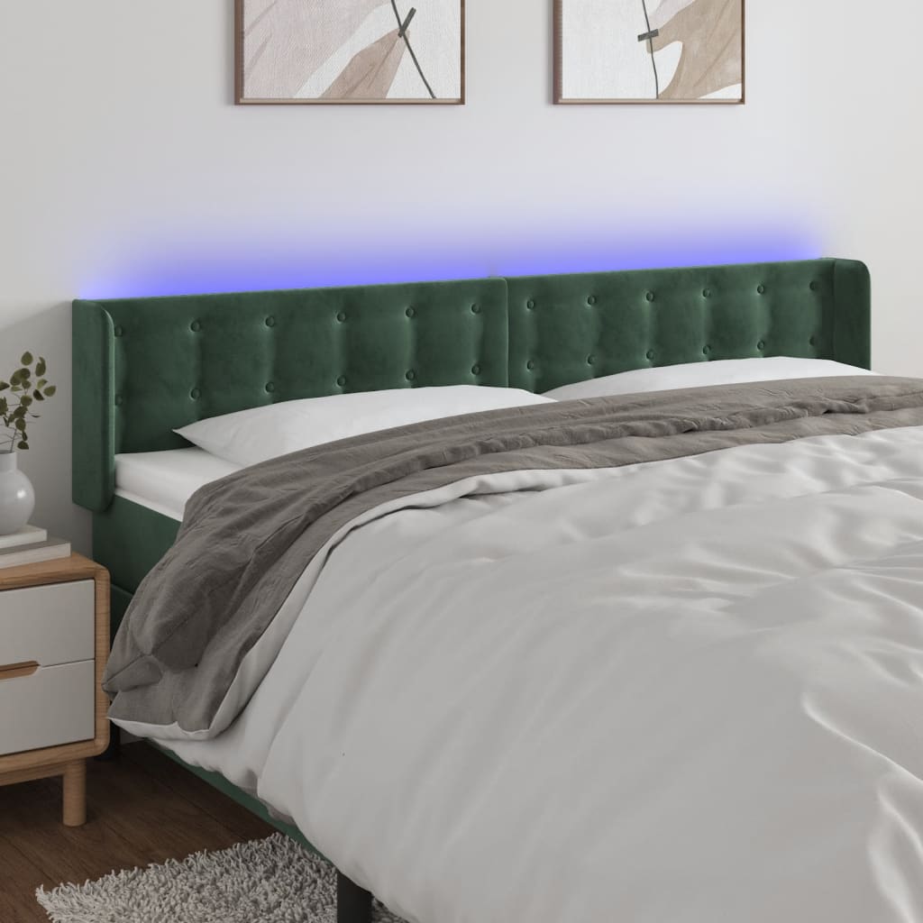 vidaXL LED uzglavlje tamnozeleno 183x16x78/88 cm baršunasto - cover