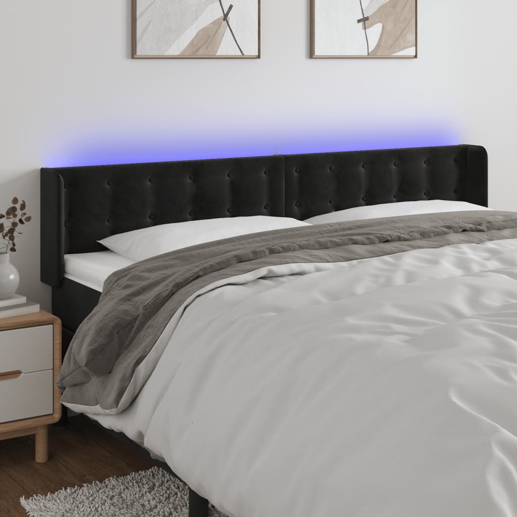 vidaXL LED uzglavlje crno 203x16x78/88 cm baršunasto - cover