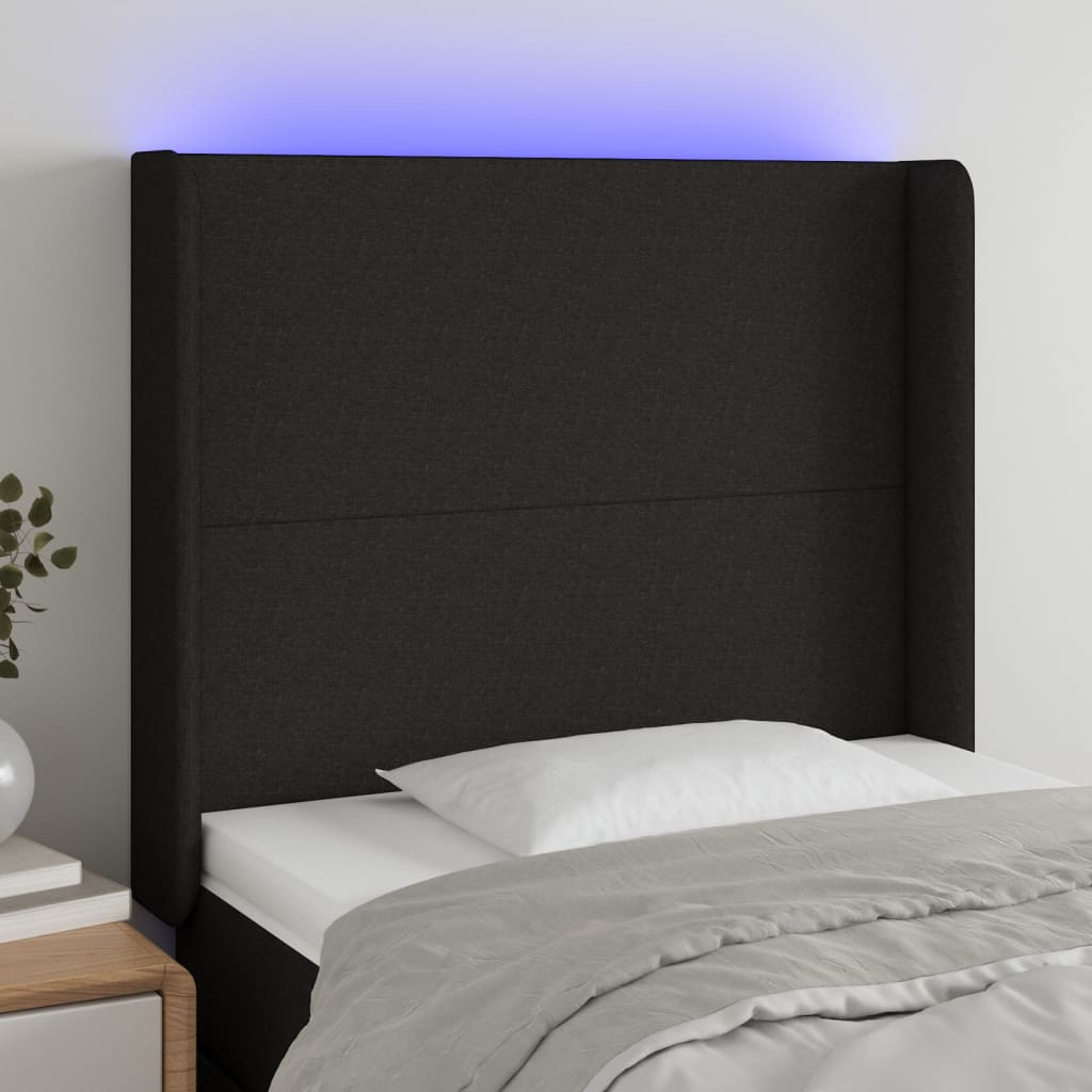 vidaXL LED uzglavlje crno 93 x 16 x 118/128 cm od tkanine - cover