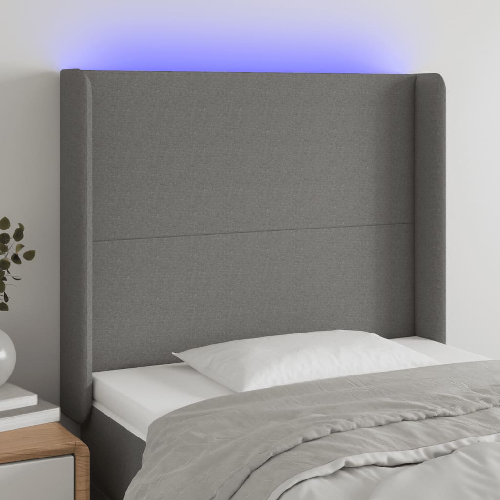 vidaXL LED uzglavlje tamnosivo 103 x 16 x 118/128 cm od tkanine - cover