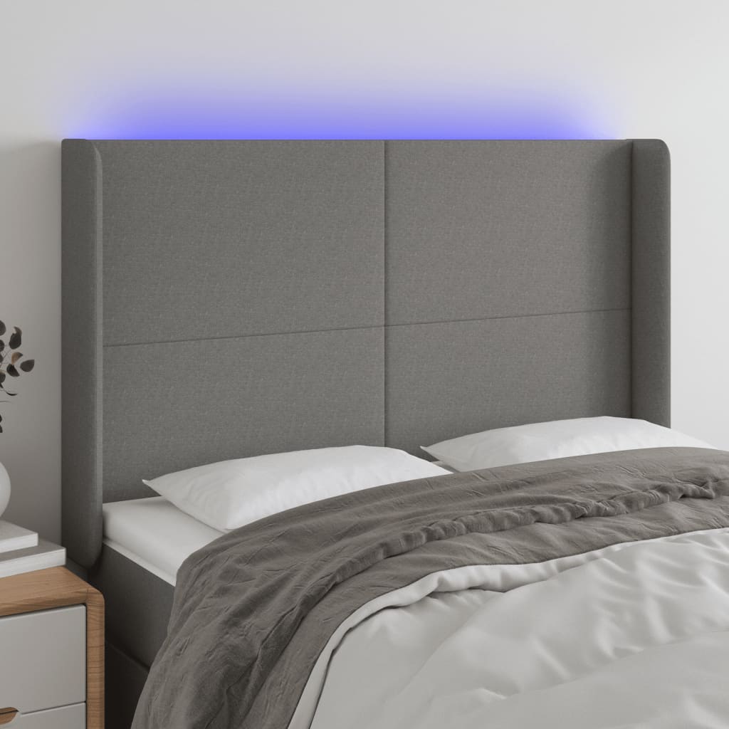 vidaXL LED uzglavlje tamnosivo 147 x 16 x 118/128 cm od tkanine - cover