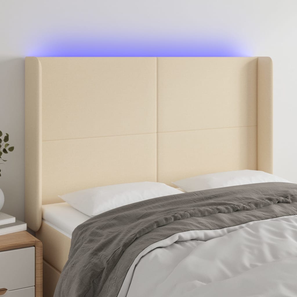 vidaXL LED uzglavlje krem 147 x 16 x 118/128 cm od tkanine - cover