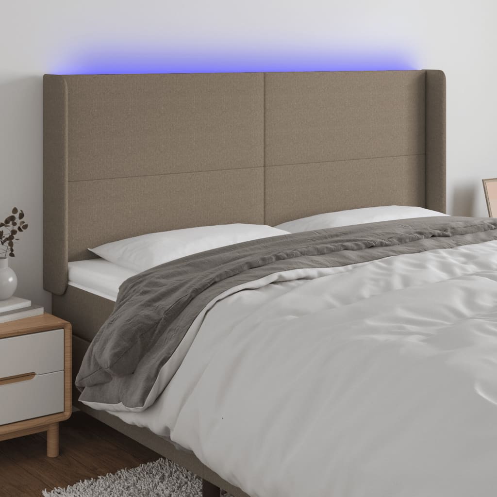 vidaXL LED uzglavlje smeđesivo 183 x 16 x 118/128 cm od tkanine - cover