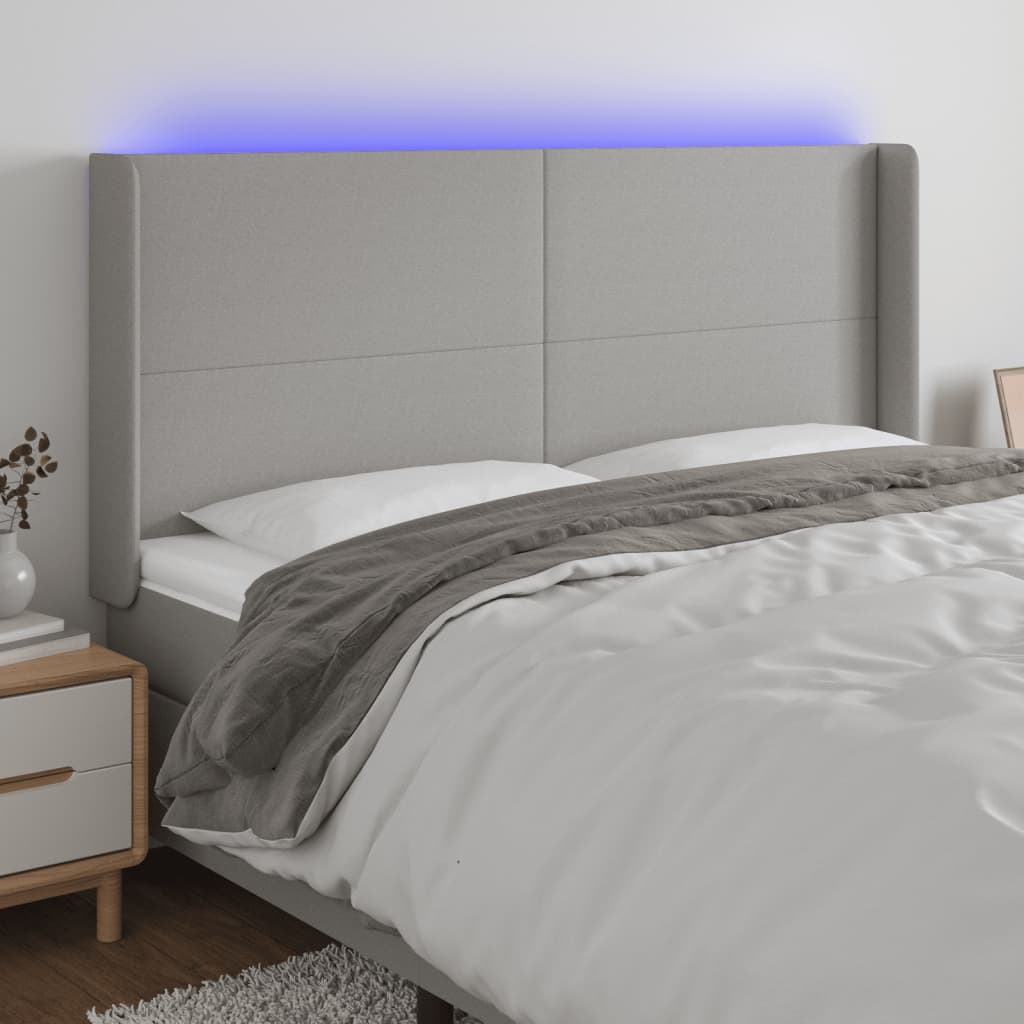 vidaXL LED uzglavlje svjetlosivo 203 x 16 x 118/128 cm od tkanine - cover