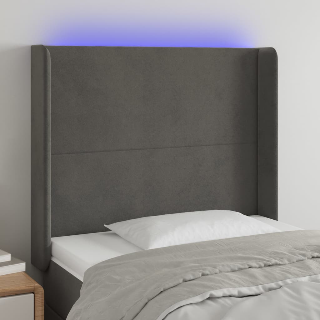 vidaXL LED uzglavlje tamnosivo 83x16x118/128 cm baršunasto - cover