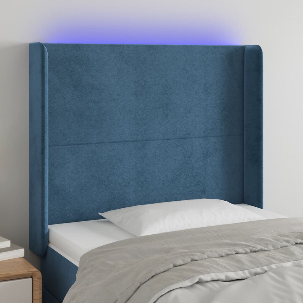 vidaXL LED uzglavlje tamnoplavo 83x16x118/128 cm baršunasto - cover
