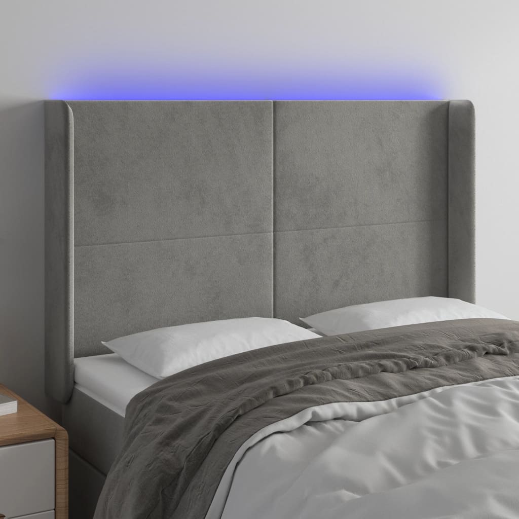 vidaXL LED uzglavlje svjetlosivo 147 x 16 x 118/128 cm baršunasto - cover