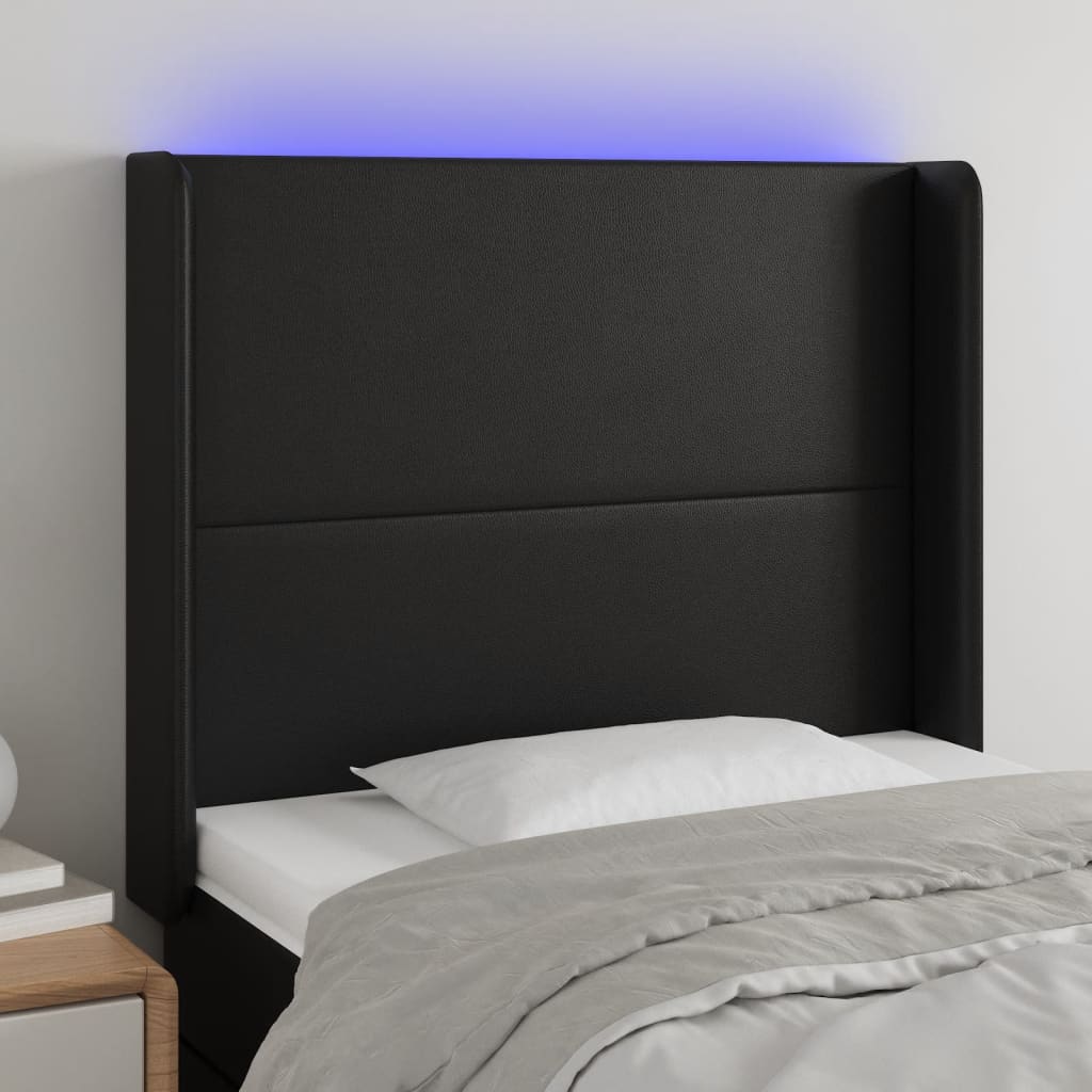 vidaXL LED uzglavlje crno 83x16x118/128 cm od umjetne kože - cover