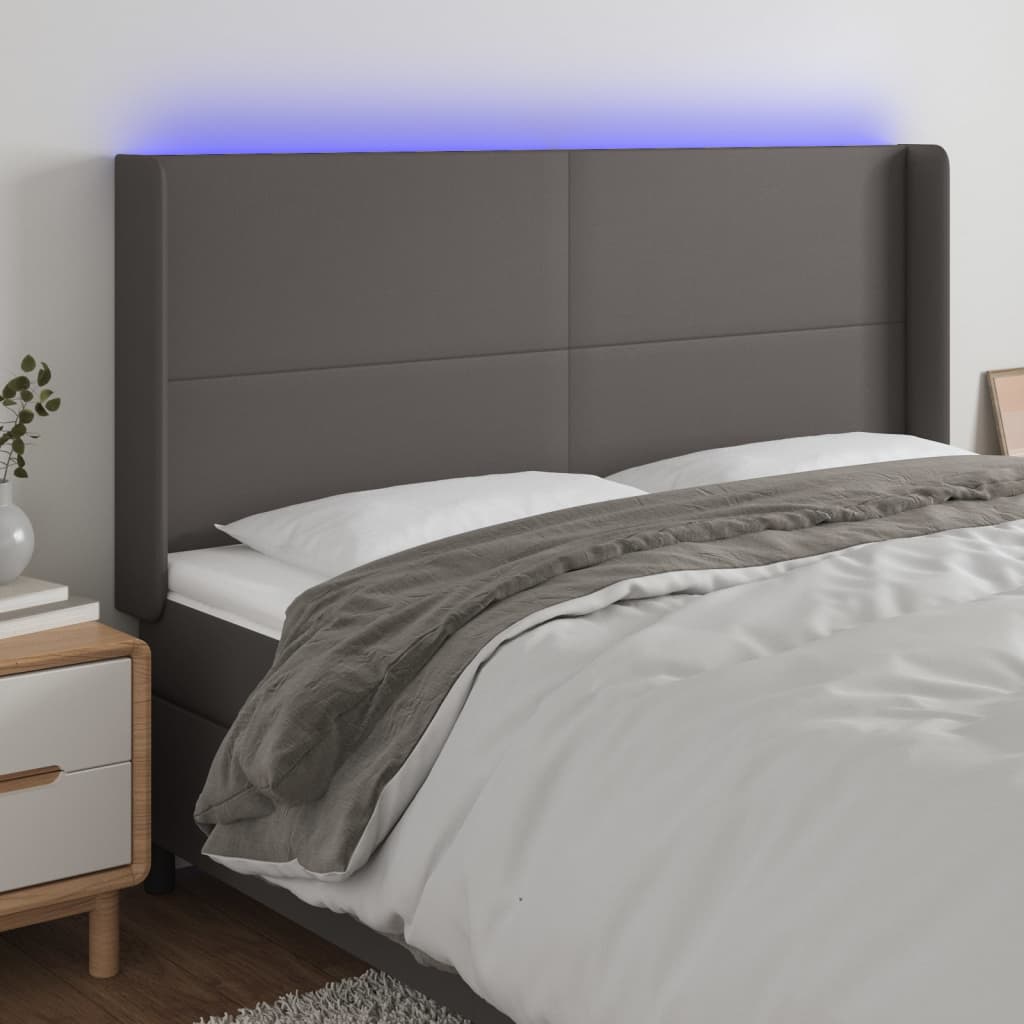 vidaXL LED uzglavlje sivo 163x16x118/128 cm od umjetne kože - cover