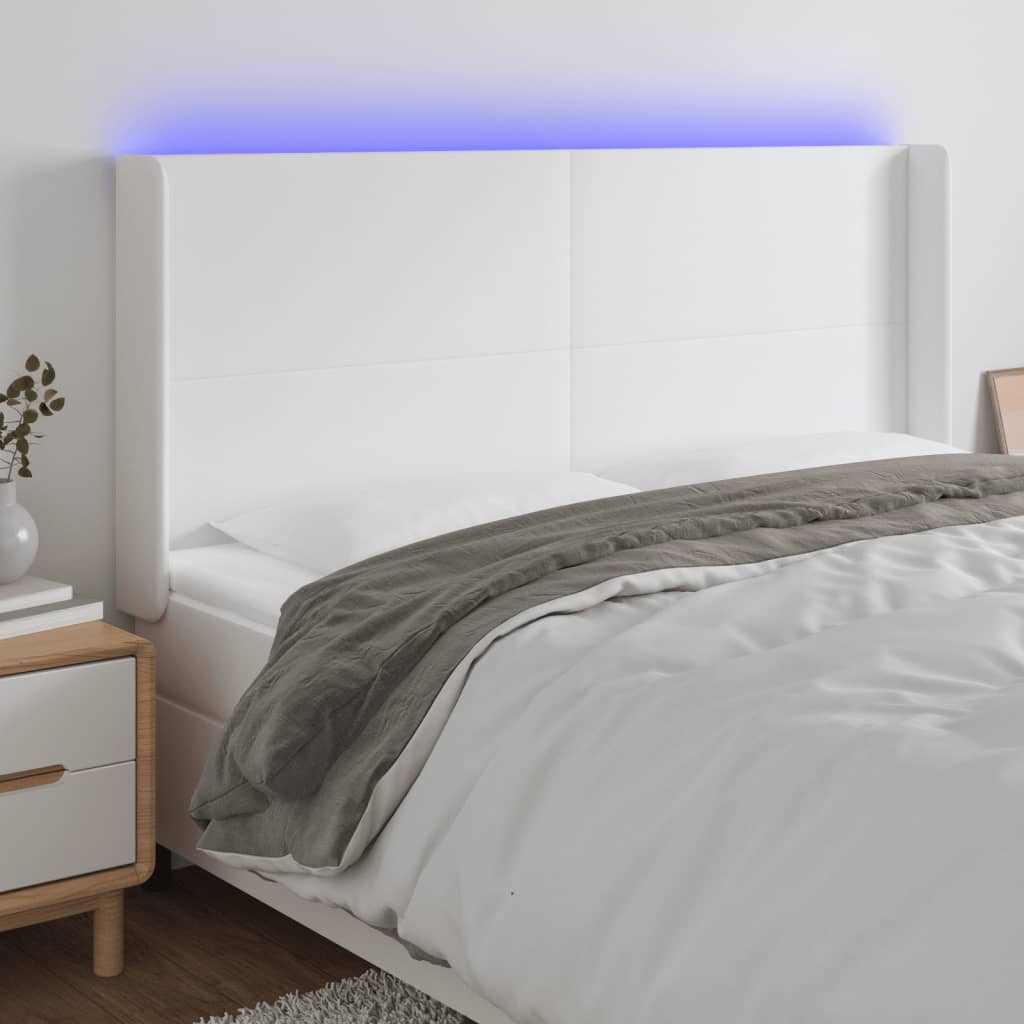vidaXL LED uzglavlje bijelo 203x16x118/128 cm od umjetne kože - cover