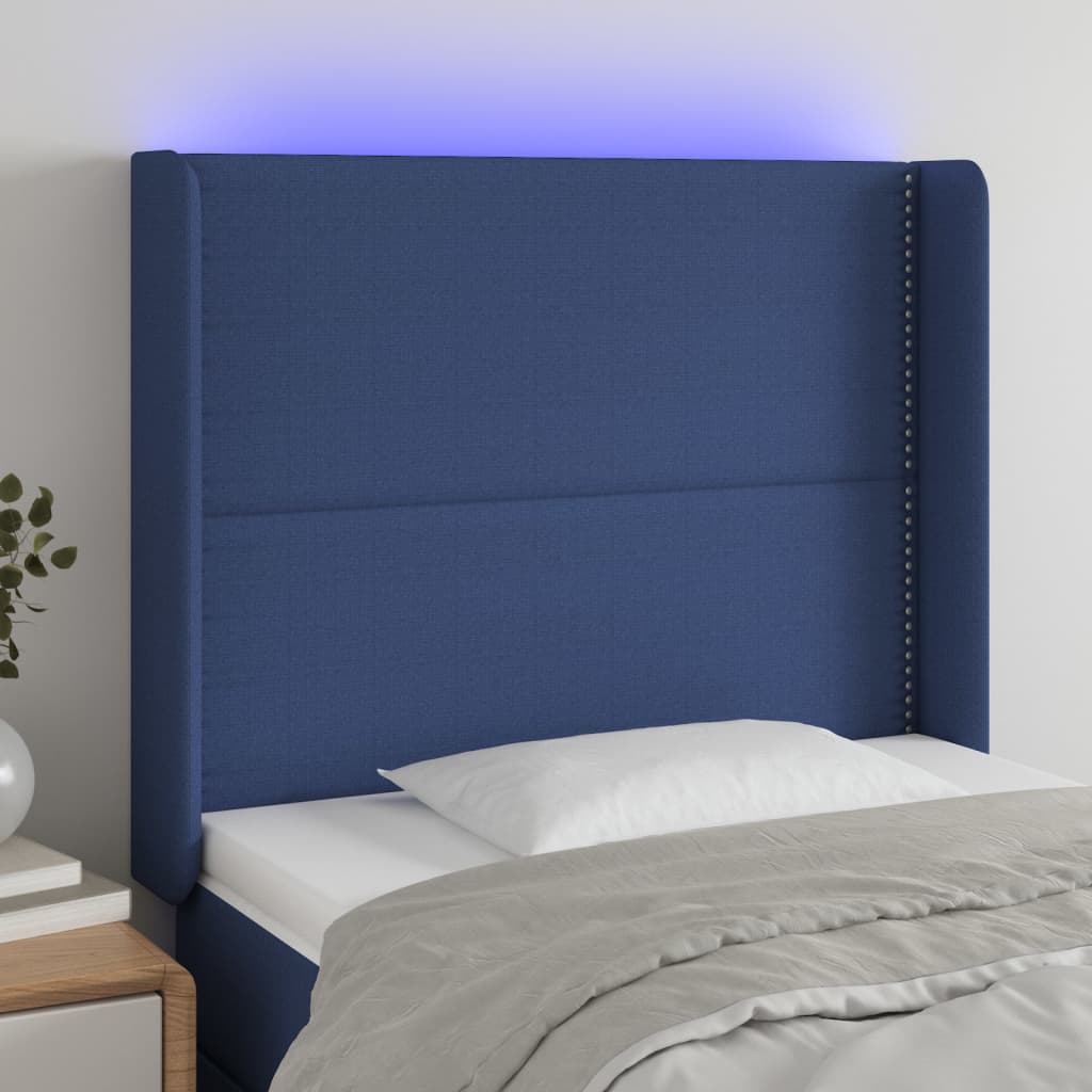 vidaXL LED uzglavlje plavo 93 x 16 x 118/128 cm od tkanine - cover