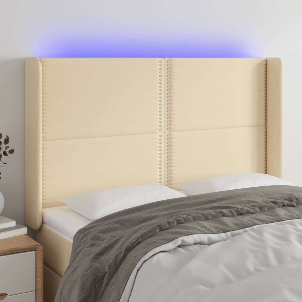 vidaXL LED uzglavlje krem 147 x 16 x 118/128 cm od tkanine - cover