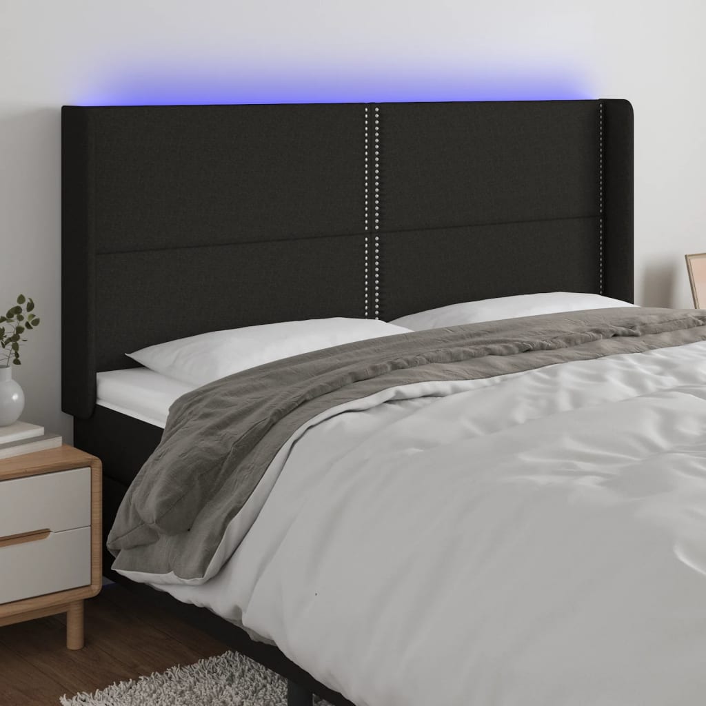 vidaXL LED uzglavlje crno 183 x 16 x 118/128 cm od tkanine - cover