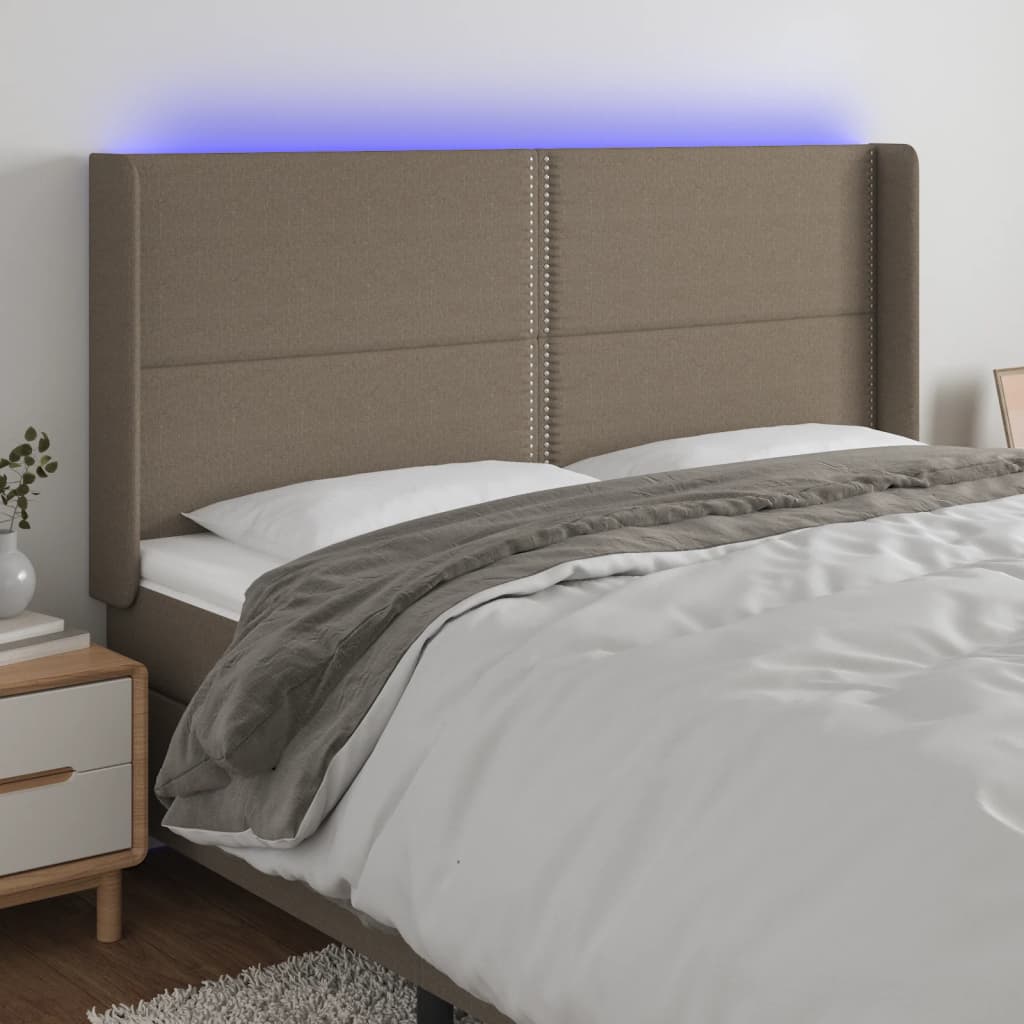 vidaXL LED uzglavlje smeđesivo 183 x 16 x 118/128 cm od tkanine - cover