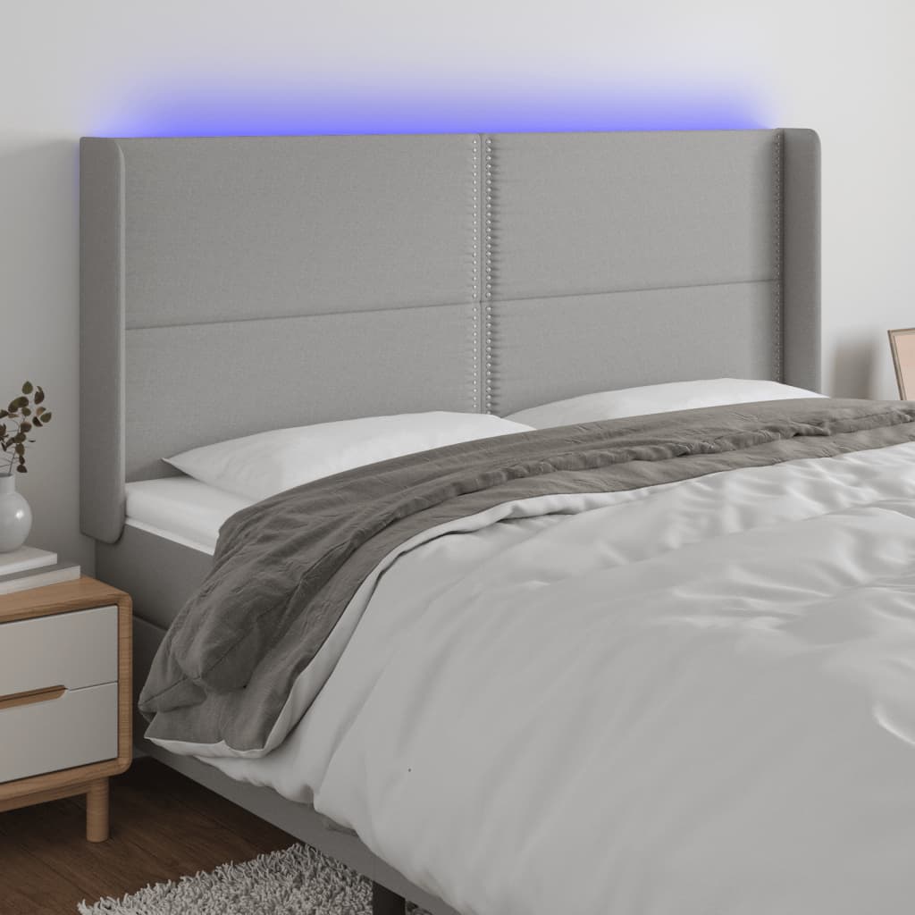 vidaXL LED uzglavlje svjetlosivo 203 x 16 x 118/128 cm od tkanine - cover