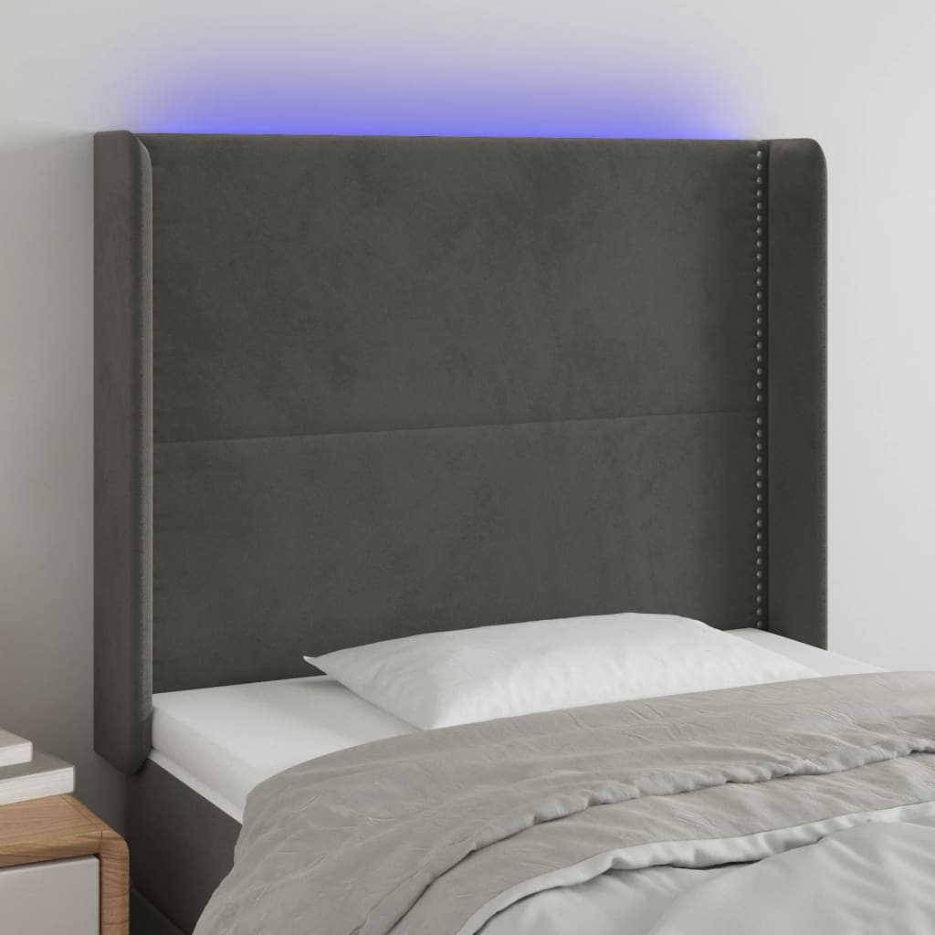 vidaXL LED uzglavlje tamnosivo 93x16x118/128 cm baršunasto - cover