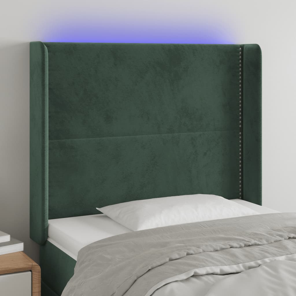 vidaXL LED uzglavlje tamnozeleno 103x16x118/128 cm baršunasto - cover