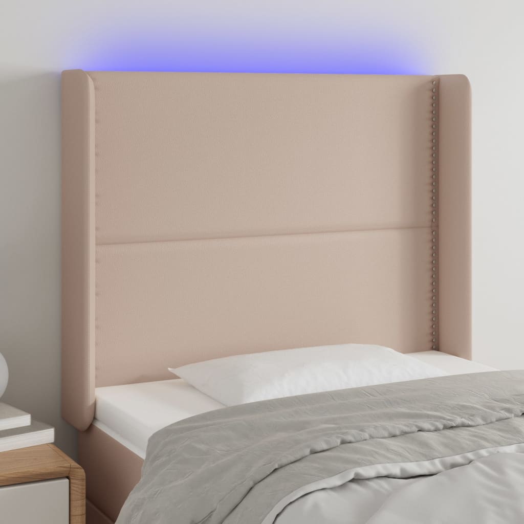 vidaXL LED uzglavlje boja cappuccina 83x16x118/128 cm od umjetne kože - cover