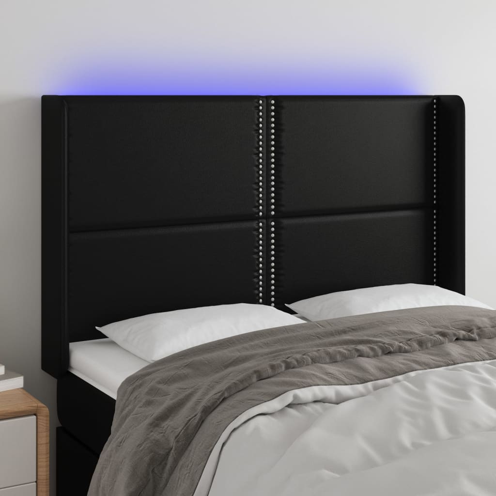 vidaXL LED uzglavlje crno 147x16x118/128 cm od umjetna koža - cover