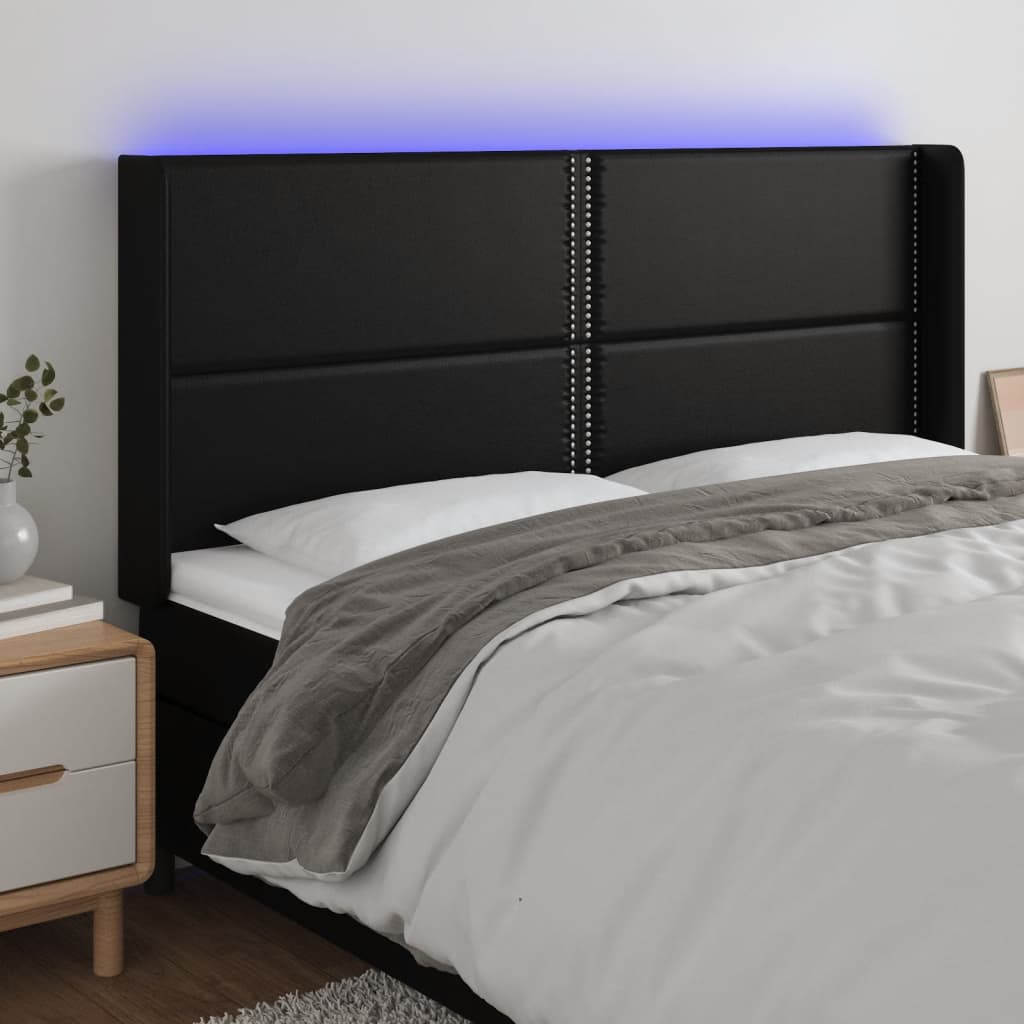 vidaXL LED uzglavlje crno 163 x 16 x 118/128 cm od umjetna koža - cover