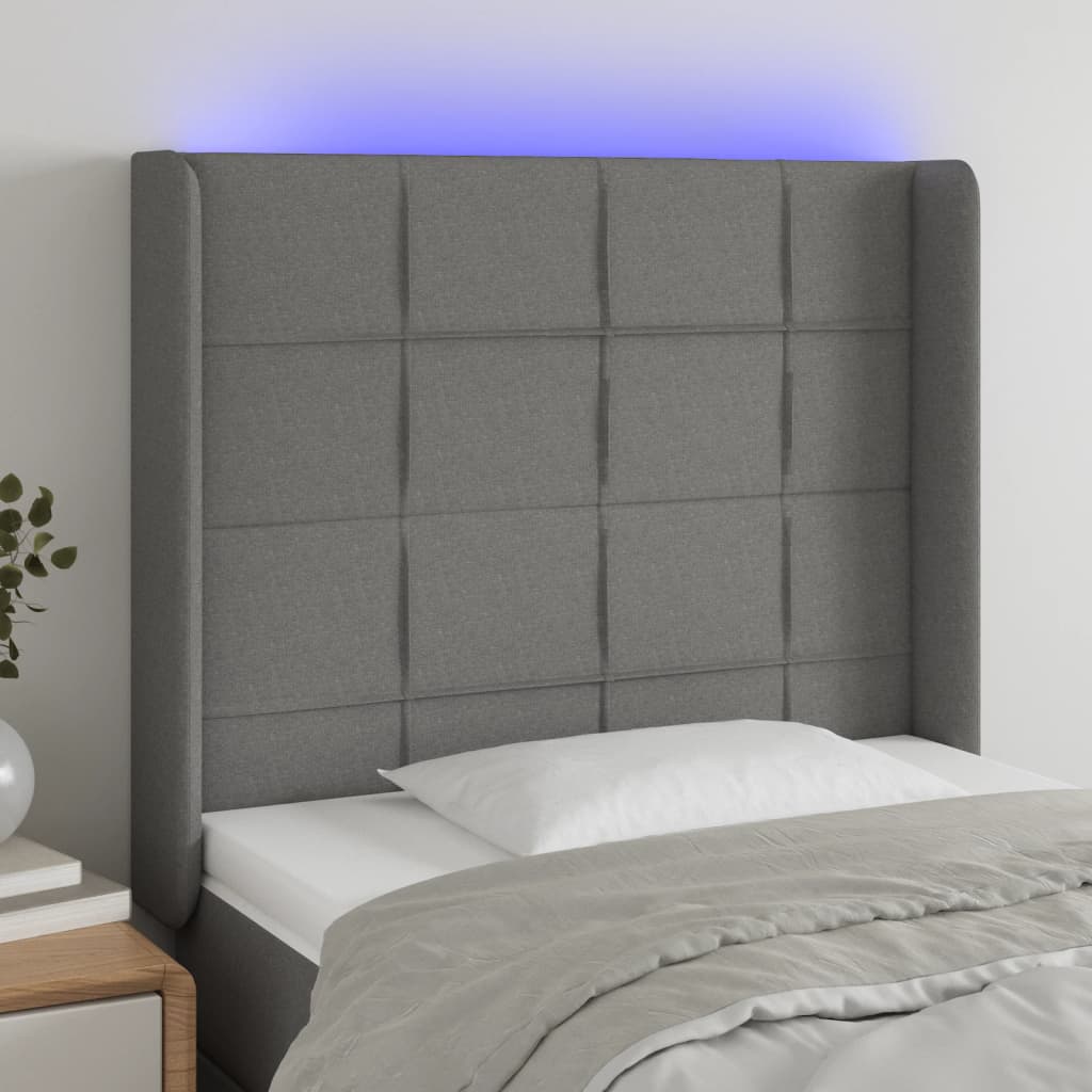vidaXL LED uzglavlje tamnosivo 93 x 16 x 118/128 cm od tkanine - cover