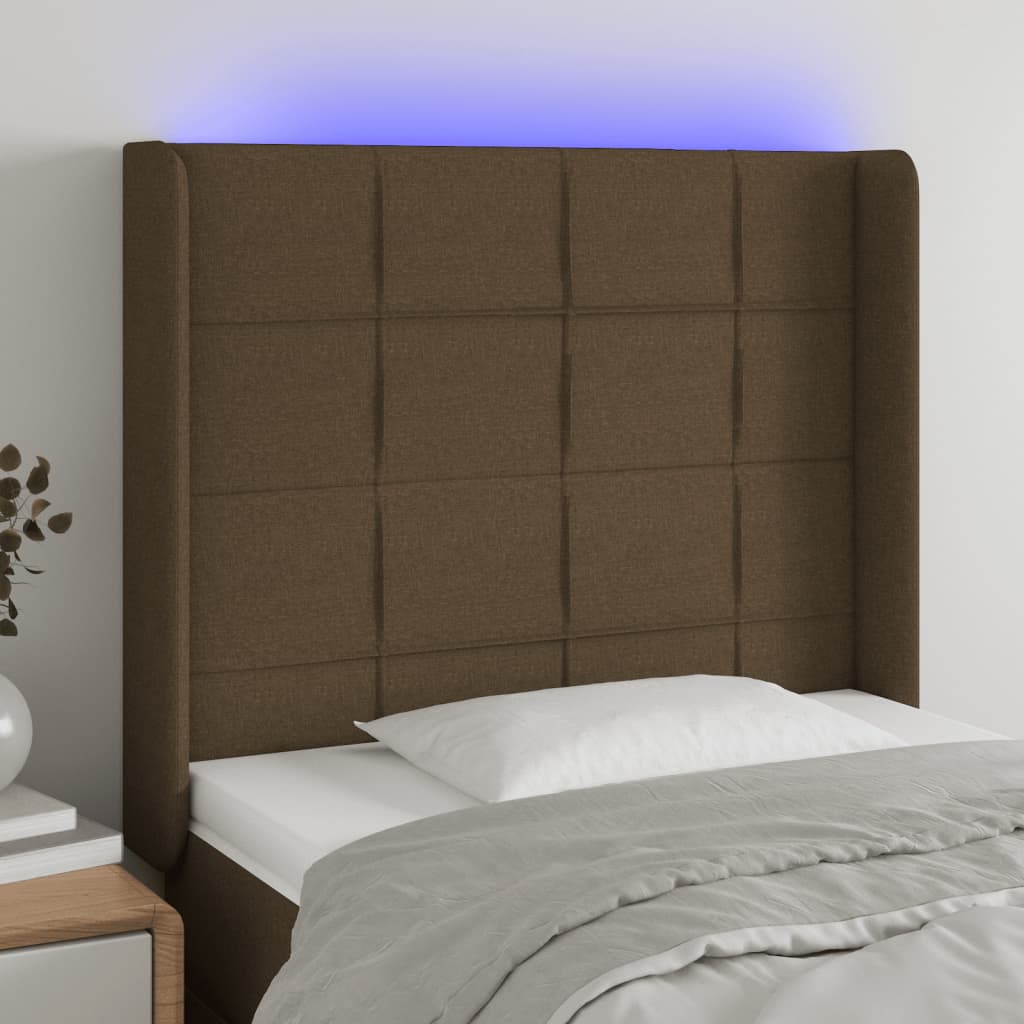 vidaXL LED uzglavlje tamnosmeđe 93x16x118/128 cm od tkanine - cover