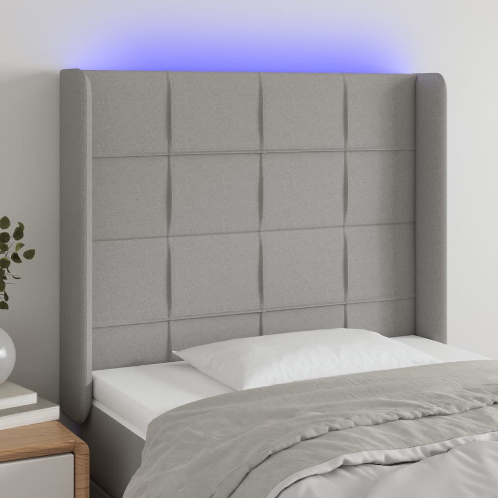 vidaXL LED uzglavlje svjetlosivo 103 x 16 x 118/128 cm od tkanine - cover