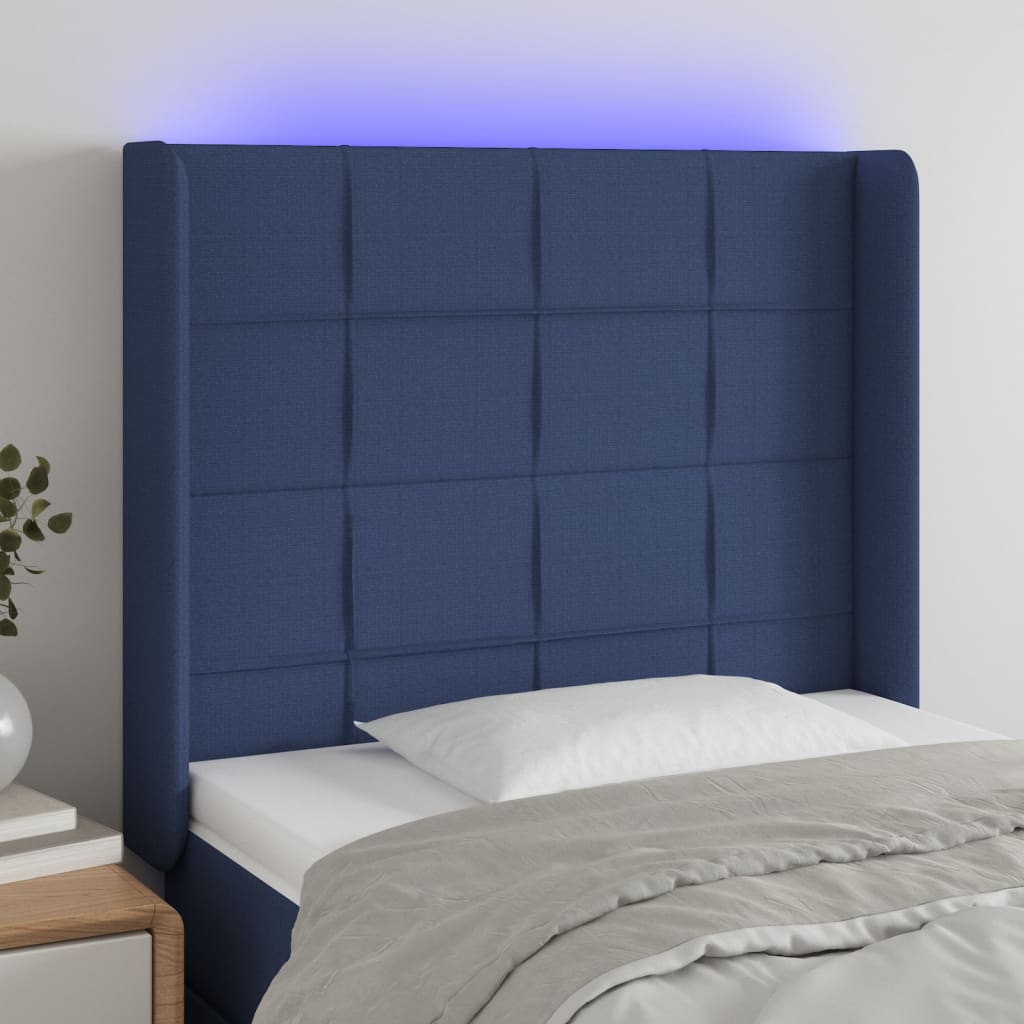 vidaXL LED uzglavlje plavo 103 x 16 x 118/128 cm od tkanine - cover