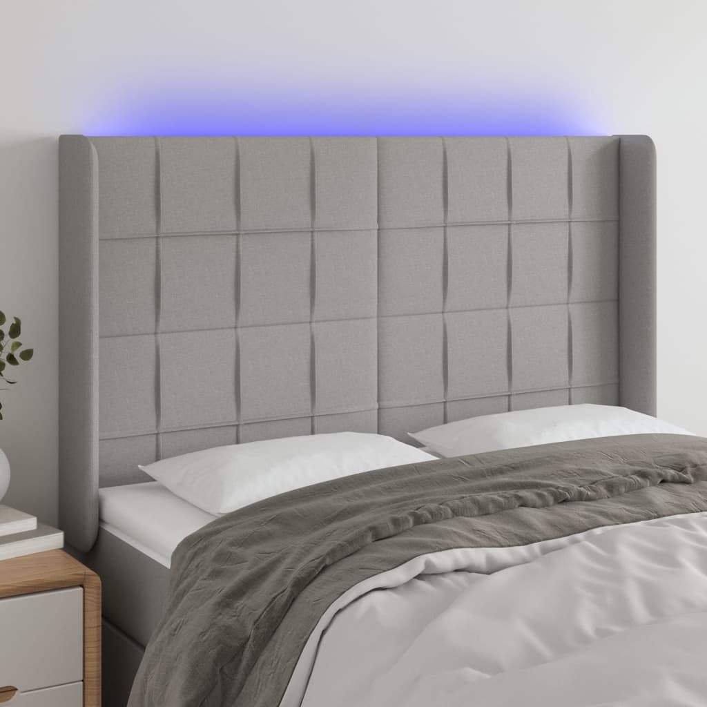 vidaXL LED uzglavlje svjetlosivo 147 x 16 x 118/128 cm od tkanine - cover
