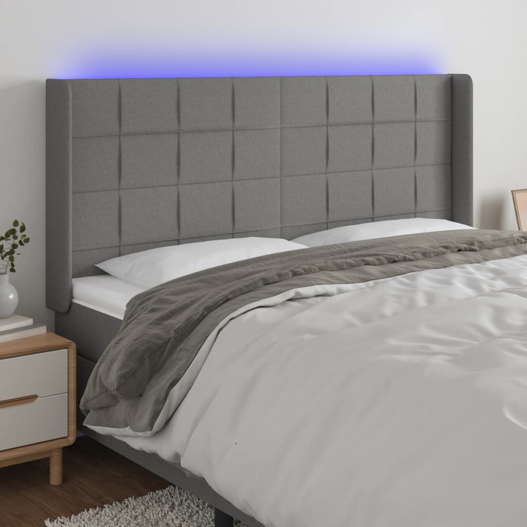 vidaXL LED uzglavlje tamnosivo 203 x 16 x 118/128 cm od tkanine - cover