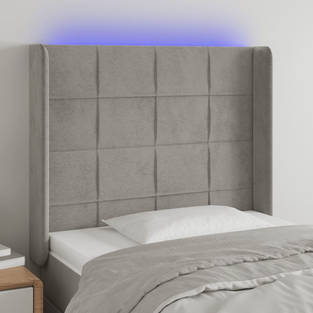 vidaXL LED uzglavlje svjetlosivo 103 x 16 x 118/128 cm baršunasto - cover