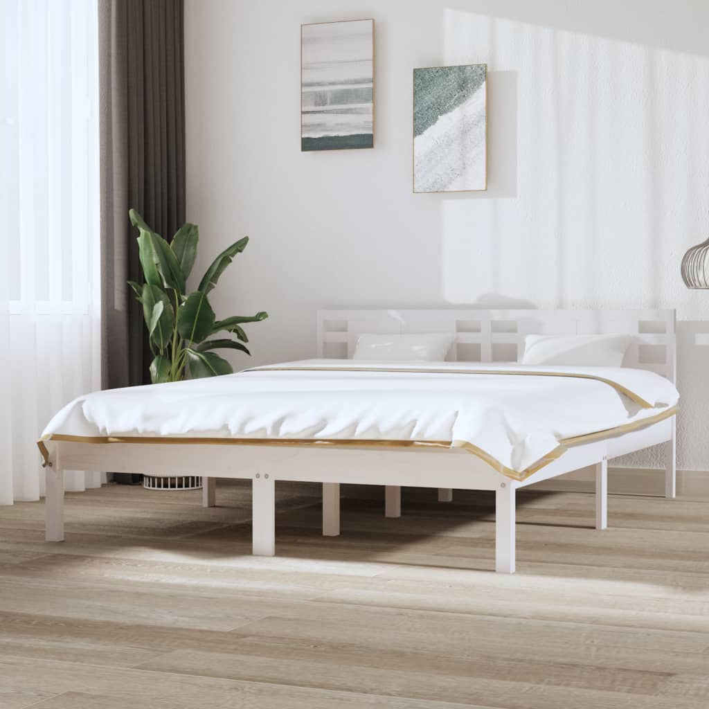 vidaXL Okvir za krevet od masivne borovine bijeli 150 x 200 cm king - cover