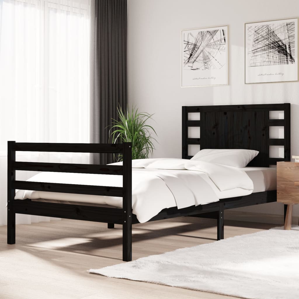 vidaXL Okvir za krevet od masivne borovine crni 90 x 200 cm - cover