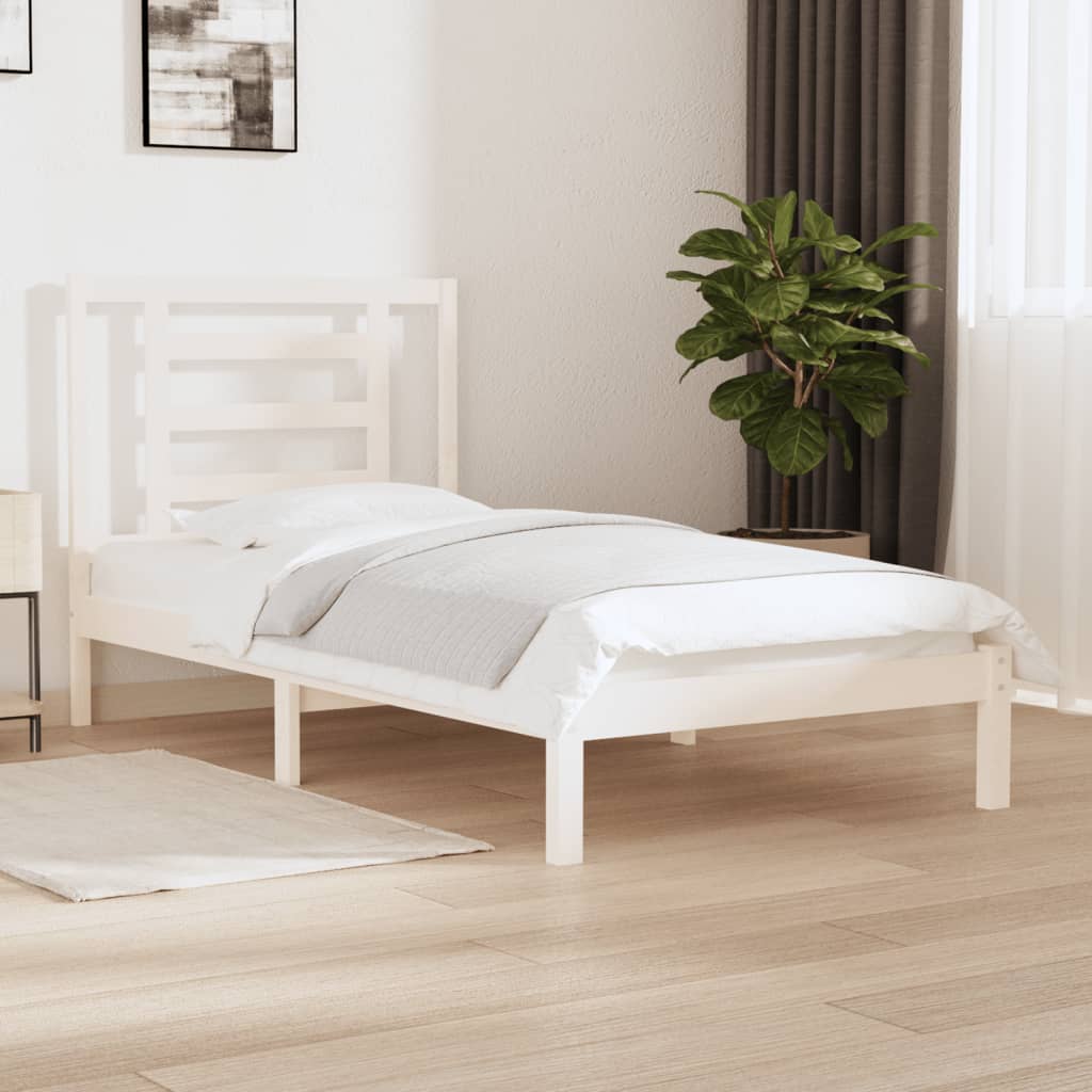 vidaXL Okvir za krevet od masivne borovine bijeli 90 x 190 cm mali - cover