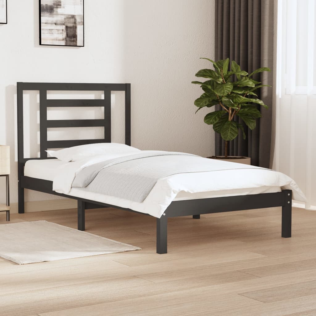 vidaXL Okvir za krevet od masivne borovine sivi 90 x 200 cm - cover